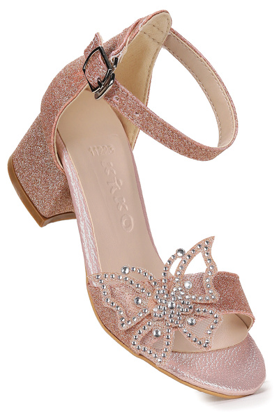 KARAMAZI Zete Kum Simli Kız Çocuk 4 Cm Topuklu Sandalet Abiye Ayakkabı