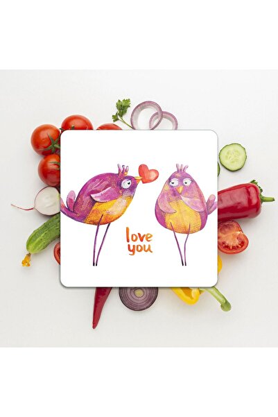 Decovetro لوح تقطيع زجاجي بنمط مربع Love You Bird - 30x30 سم