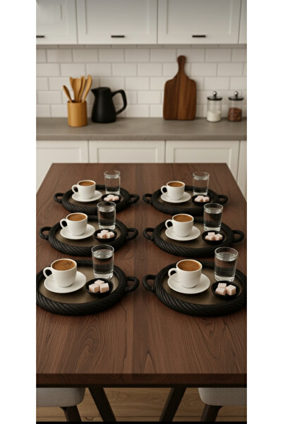 ZeDesign 6 Adet Kahve Sunum Tepsisi Çay Çerez Sunum Tepsisi örgü desenli Yuvarlak plastik siyah