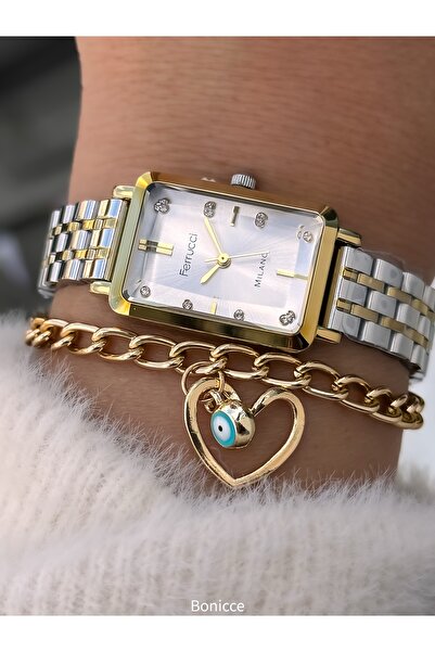 Ferrucci علبة مستطيلة من الفولاذ سوار ساعة يد بلون وردي