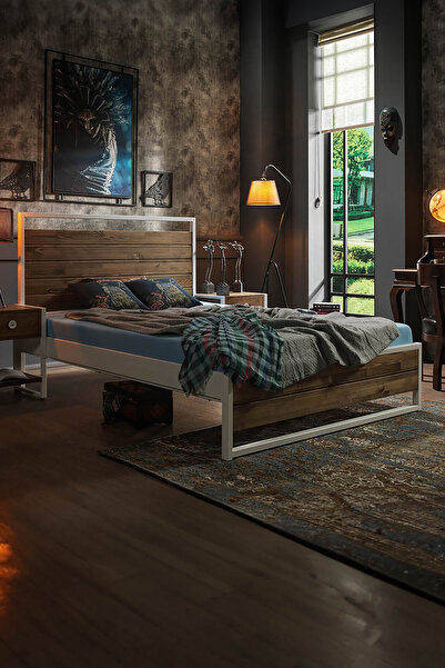 Unimet Ariane Ahşaplı Tek Kişilik Metal Karyola 120x200 Beyaz (AHŞAP LATALI)