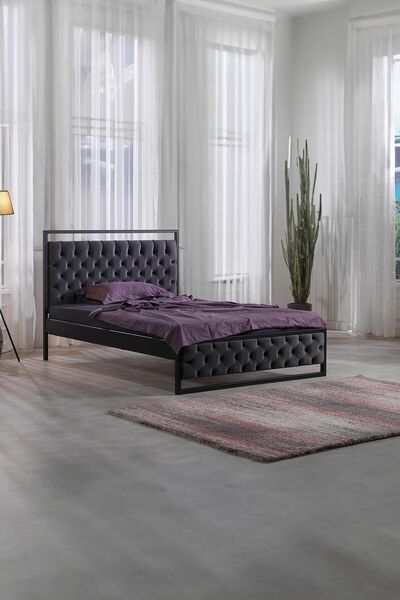 Unimet Mithra Çift Kişilik Metal Karyola Siyah (AHŞAP LATALI)