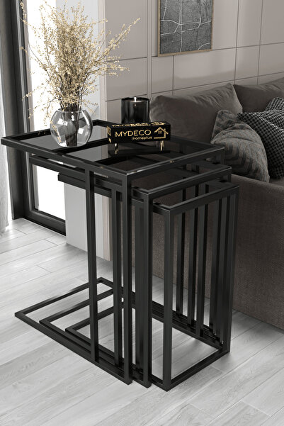 home plus mobilya Torino Siyak Şeffaf Füme Cam 3'lü & Bohem Sehpa & Zigon Seh...