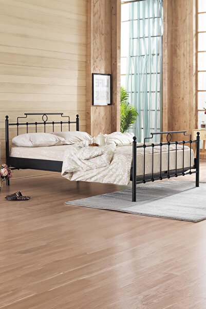 Unimet Hatkus Çift Kişilik Ferforje Metal Karyola-siyah (AHŞAP LATALI)