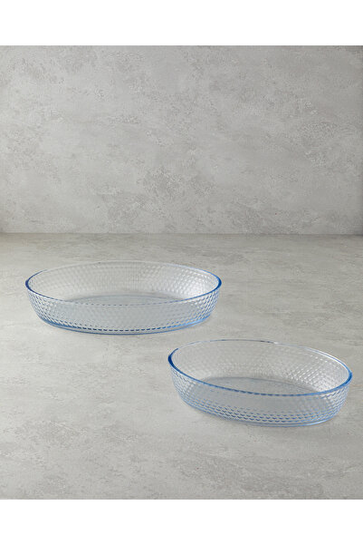 English Home Bake&Serve Γυάλινο Σετ 2 Οβάλ Μπολ Φούρνου 24x35-18x26 cm Διαφανές