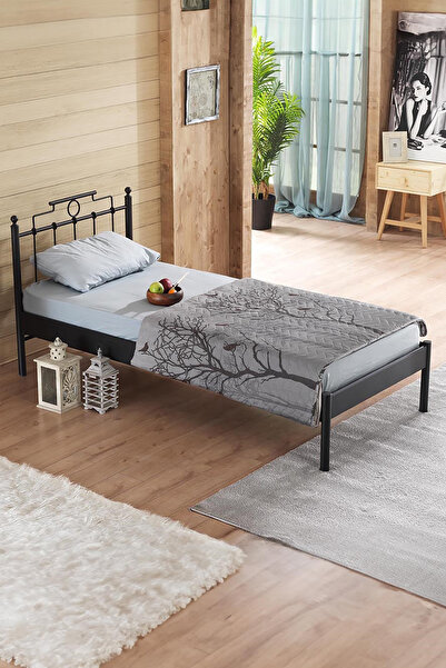 Unimet Hatkus-s Tek Kişilik Ferforje Metal Karyola-siyah (AHŞAP LATALI)