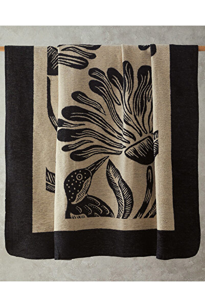 English Home Floreo Pamuklu Tek Kişilik Battaniye Bej - Siyah