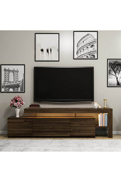 İNARCH DİZAYN Beliz Modern LED Işıklı 3 Kapaklı, Raflı TV Sehpası – 192 cm - ...