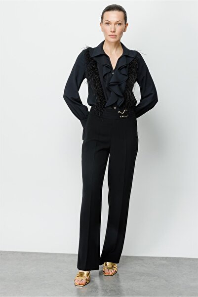 Moda İlgi Modailgi Beli Metal Toka Detaylı Pantolon Siyah