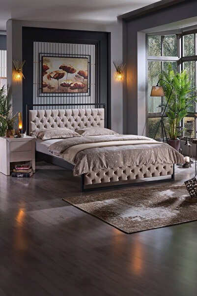 Unimet Mithra Metal Karyola - Krem - Konik Geçme - Konfor Destekli Latalı - 9...