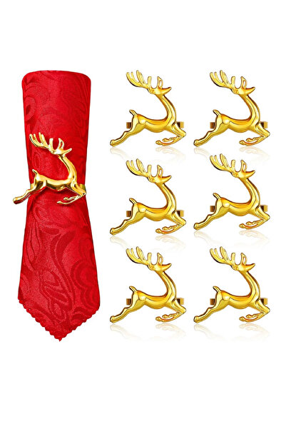 İsmet metal aksesuar 6 ADET- Koşan Geyik Peçete Yüzük Altın (Kararmaz) Yılbaş...