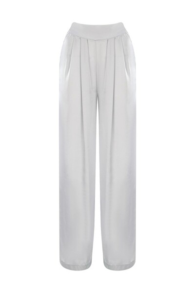 La Sarta Mytilie Gray Silk Satin Palazzo Trousers