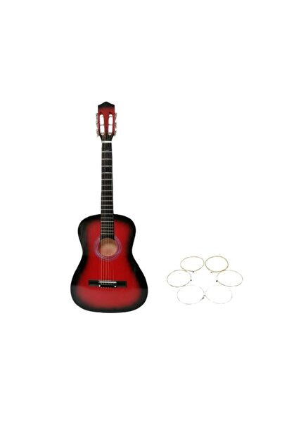 Depox Classical wooden guitar 4/4, set of gold strings included, 95 cm, Classic, red