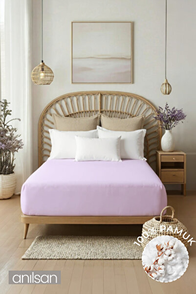 Anılsan Plain Lilac Elastic Ranforce Bed Sheet 100% Cotton Single/Double Size Home, Hotel Bed Sheet