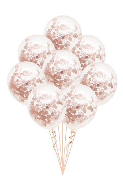 Parti dolabı 10 Adet Rose Gold Açık Pembe Konfetili Şeffaf Balon Seti Metalize Parlak Balon Pullu Doğum Günü Süs