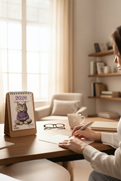 İstisna Üçgen Masa Takvimi Evcil Hayvan Kedi Resimli