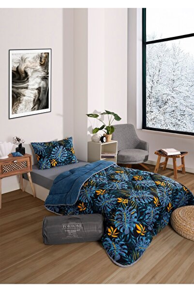 argehome Single Double-Sided Welsoft Comforter Set Soft Fleece Comforter and Pillowcase Monestera Indigo