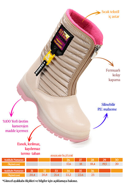 KARAMAZI Mesan Çatlak Fermuarlı Günlük Kız Çocuk Bot Ayakkabı