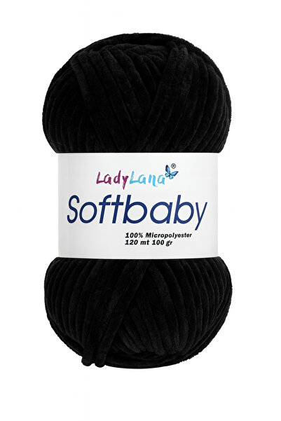 Ladylana Softbaby (Velvet-Chenille) Hand Knitting Yarn (5Yumak) 502 Black