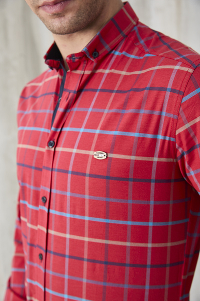 jack carisma ESNEK RAHAT GÖĞÜS GARNİLİ EKOSE APALETLİ UZUN KOLLU ERKEK GÖMLEK