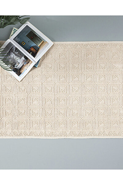 English Home Shabby Pamuklu Bukle Kilim Krem