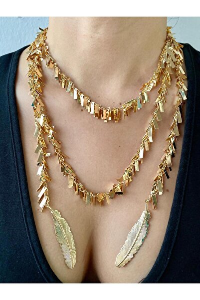 milayk Dolamalı Püsküllü Gold Kolye