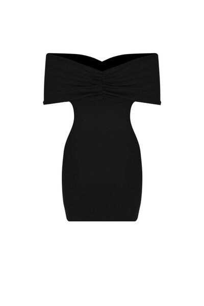 La Sarta ZEINA LOW SHOULDER DRESS - BLACK