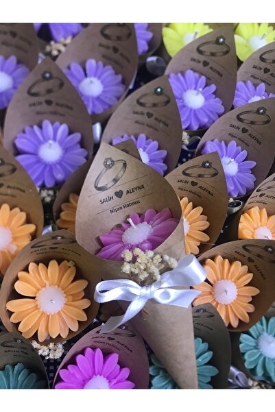 BlueDaisyCandle 15 adet kişiye özel rengarenk TAŞLI papatya buket mum, doğumgünü, hediyelik, sünnet