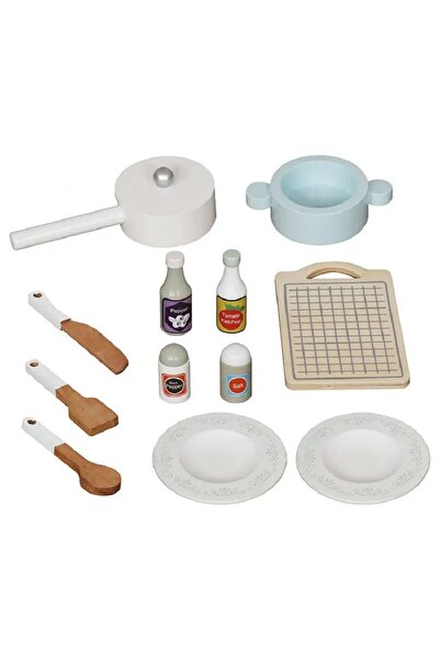 indiggo Bucatarie copii din lemn 85cm plita cuptor chiuveta cuptor microunde albastra