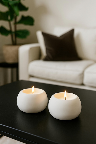 7Light Mermer Desenli 2 Adet Beton Dekoratif Mum