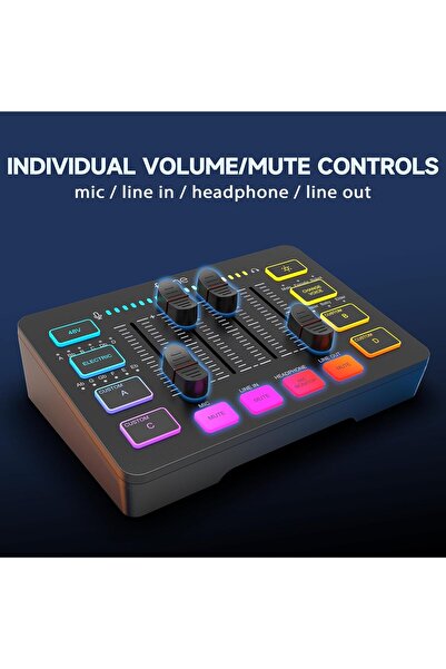 Fifine Gaming Audio Mixer SC3 with XLR Interface, Individual Channel Control, Mute Button, RGB