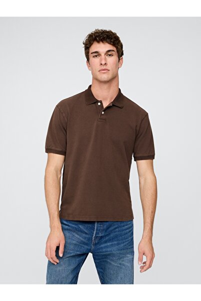 GAP Erkek Kahverengi Relaxed Pique Polo T-Shirt
