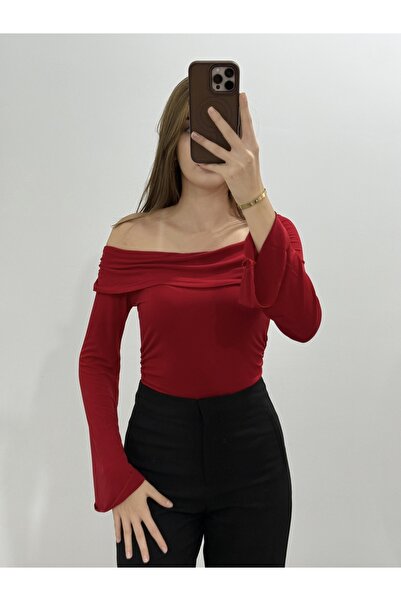 peri tower New Product Women's One Shoulder Drawstring Detail Spanish Sleeve Blouse 0037