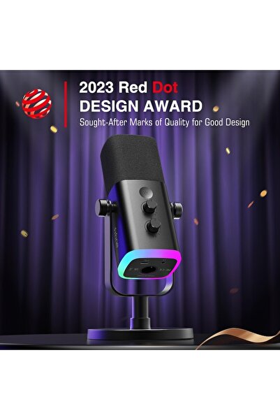 Fifine AM8, Conexiune USB/XLR, Streaming, Jocuri, Podcast, Iluminare RGB, Negru