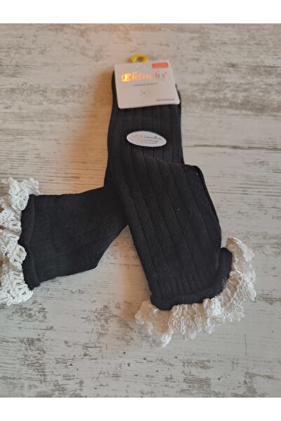 Ekinoks Girl's Knee-High Socks Cotton Ribbed Lace Scented Breathable Anti-Sweat Single Black