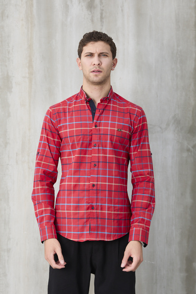 jack carisma ESNEK RAHAT GÖĞÜS GARNİLİ EKOSE APALETLİ UZUN KOLLU ERKEK GÖMLEK