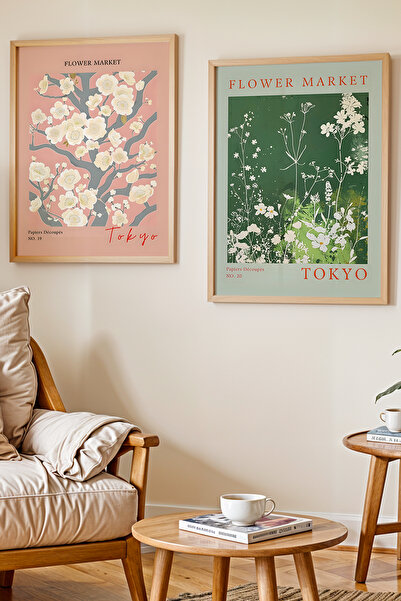 Opak Design 2 ΤΕΜΑΧΙΑ Φυσικό Ξύλινο Πλαίσιο Flower Market Tokyo Painting – Κο...