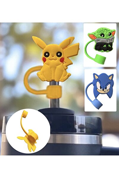 Buki'nin Atölyesi Termos uyumlu 3 Adet (10MM) Toz Geçirmez Pikachu Sonic Yoda...