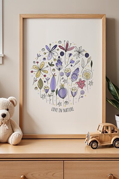 Opak Design Love In Nature Written Purple Yellow Flowers Παιδικό Δωμάτιο Ξύλι...