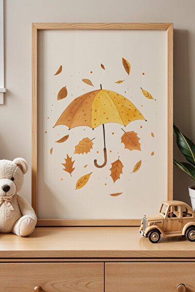 HİGUERA Πίνακας παιδικού δωματίου με φθινοπωρινά φύλλα και κίτρινη ομπρέλα απ...