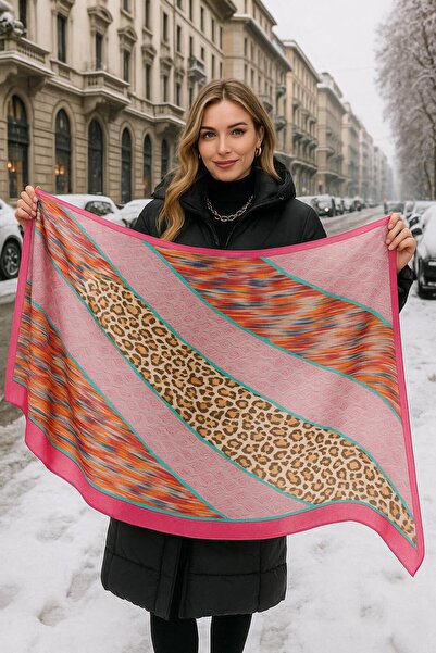 FELLMENS Şal de damă fucsia cu model