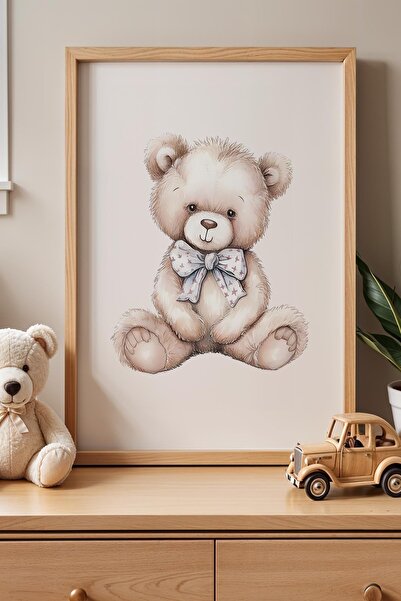 Opak Design Blue Bow Teddy Bear Παιδικό Δωμάτιο Ξύλινο Πίνακας Τοίχου