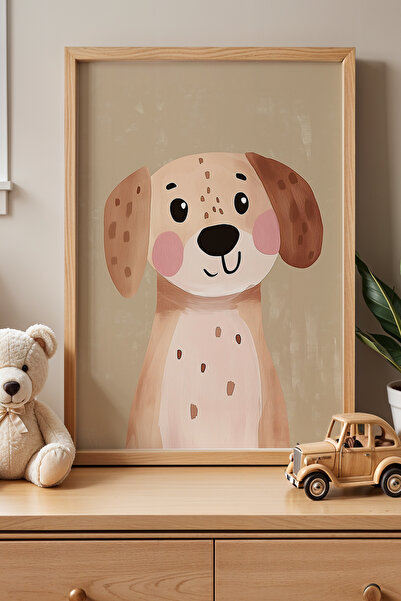 HİGUERA Πίνακας τοίχου με φυσικό ξύλινο πλαίσιο για παιδικό δωμάτιο Sweet Dog...