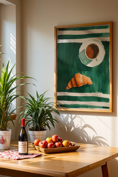 Opak Design Εκτύπωση τέχνης καφέ και κρουασάν Ζωγραφική τοίχου κουζίνας με ξύ...