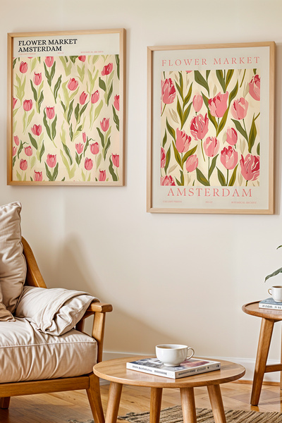 Opak Design Πίνακας Flower Market Amsterdam με φυσικό ξύλινο πλαίσιο 2 ΤΕΜ – ...