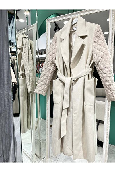 MERAM BUTİK Beys Design Bag Coat - Ecru - 4