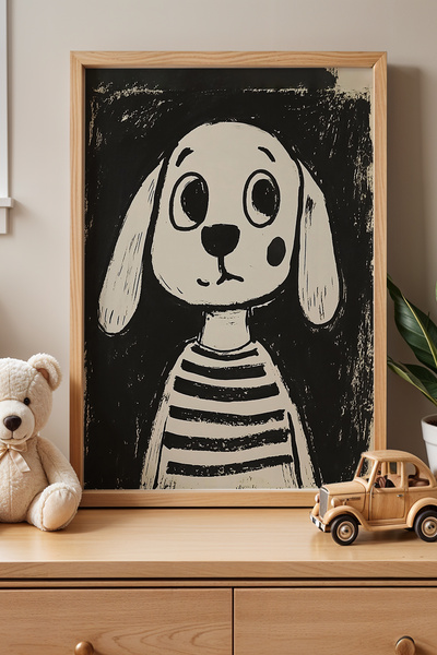 HİGUERA Ρετρό Σχέδιο Cute Dog Παιδικό Δωμάτιο Πίνακας τοίχου με φυσικό ξύλινο...