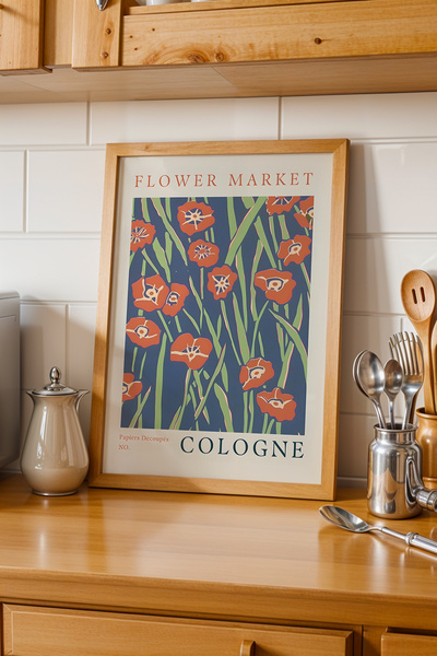 Opak Design Επιτραπέζιο Flower Market Cologne με φυσικό ξύλινο πλαίσιο – Μπλε...