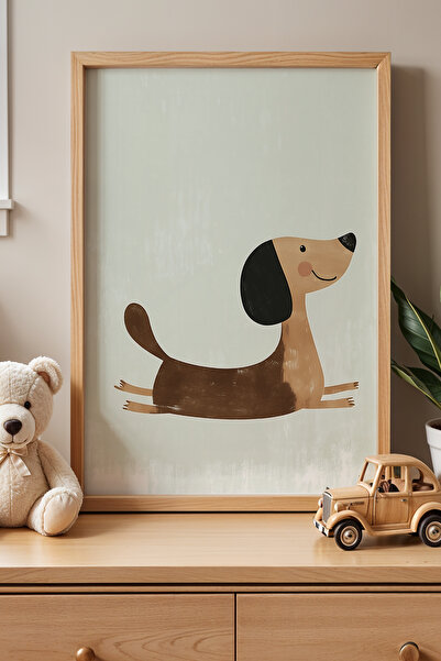 HİGUERA Χαριτωμένο σκυλάκι Παιδικό δωμάτιο με φυσικό ξύλινο πλαίσιο Ζωγραφική...