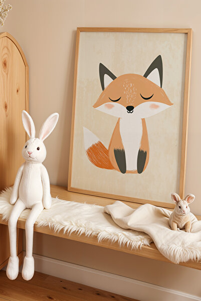 HİGUERA Πίνακας τοίχου Sleepy Fox Παιδικό Δωμάτιο με Φυσικό Ξύλινο Πλαίσιο